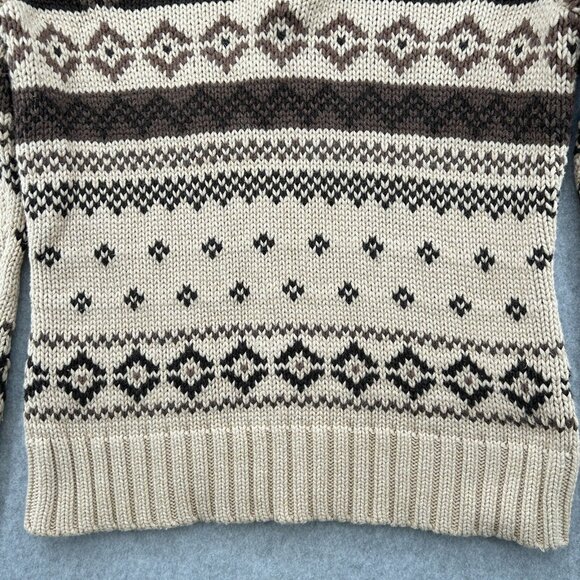 Ralph Lauren Petite Fair Isle Print Half Zip Sweater Size S Beige Brown Cotton - Picture 4 of 11